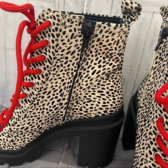 Gianni Binni Tan Red Ryedderr Cheetah Heeled Lug Sole Combat Boots Leather 6M - Picture 10 of 14
